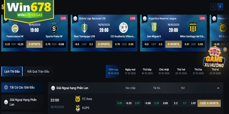 Các môn cá cược hấp dẫn tại sảnh Thể thao WIN678